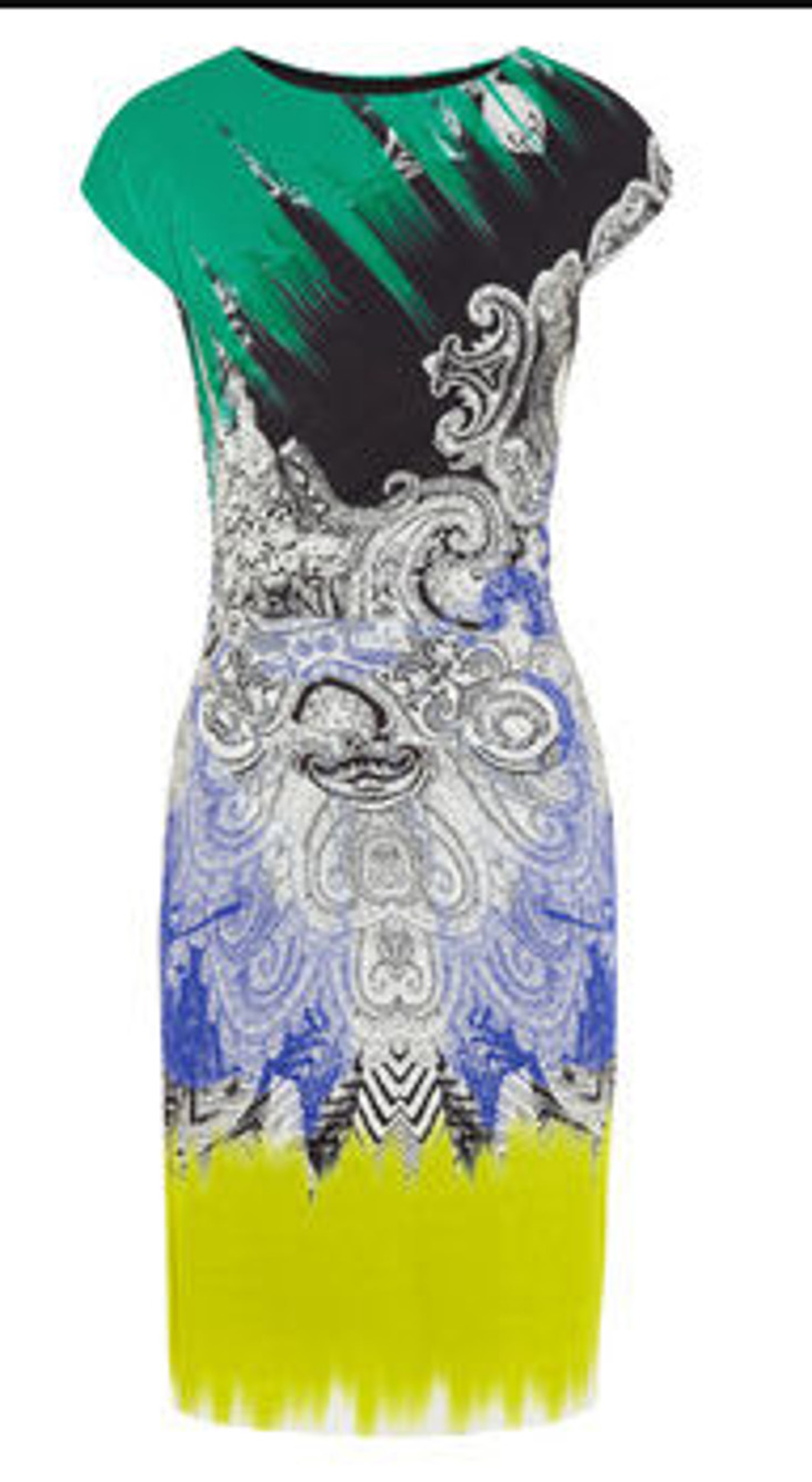 ETRO Paisley Print Cap Sleeve Jersey Sheath Midi Dress Multi Womens 44 IT / US 6